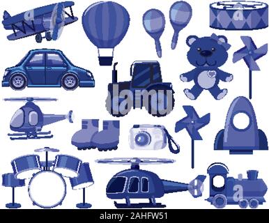 Large set of different objects in blue illustration Stock Vector
