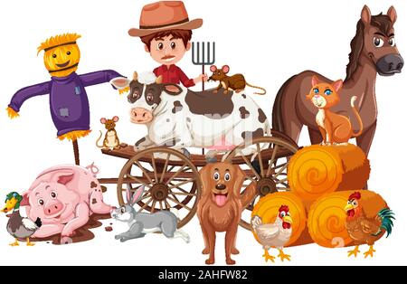 Farm animals and farmer on wagon illustration Stock Vector Image & Art ...