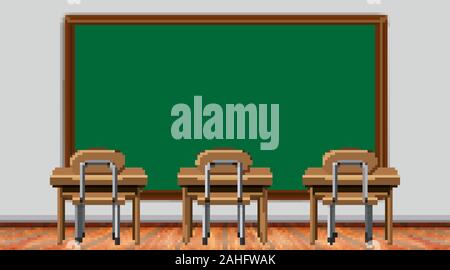 Classroom scene with chalkboard and desks illustration Stock Vector ...