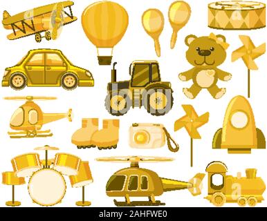 Large set of different objects in yellow illustration Stock Vector