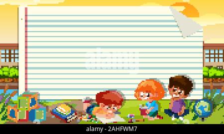 Banner template with three kids reading big book illustration Stock ...