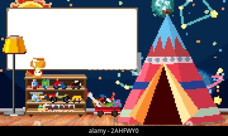 Children room with whiteboard and tent illustration Stock Vector