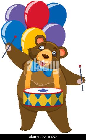 Single character of circus bear with balloons on white background illustration Stock Vector