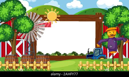 Border template with tractor and barn in background illustration Stock ...