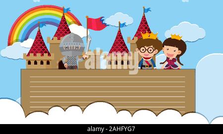 Paper template with prince and princess in the sky illustration Stock Vector