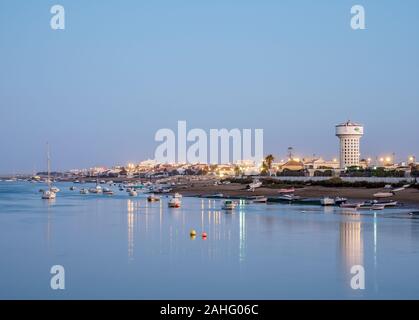 Ilha de Faro at dusk, Ria Formosa Natural Park, Faro, Algarve, Portugal Stock Photo