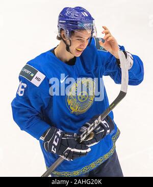 Trinec, Czech Republic. 29th Dec, 2019. Andrei Buyalski (KAZ) is seen during the 2020 IIHF World Junior Ice Hockey Championships Group A match between Kazakhstan and Finland in Trinec, Czech Republic, on December 29, 2019. Credit: Vladimir Prycek/CTK Photo/Alamy Live News Stock Photo