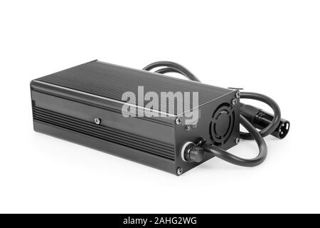 Black charger for electric bike. Isolated on white, clipping path included Stock Photo