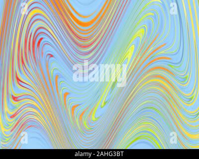 Color abstraction. Red, orange, yellow and green waves on blue for texture and background Stock Photo