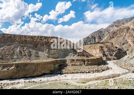 Gilgit Karakoram Highway Breathtaking Picturesque View of Landscape with Indus River and Valley on a Sunny Blue Sky Day Stock Photo
