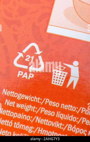 Couscous sold by Lidl in cardboard packaging. For food labels, food labelling, food facts, recycling info, cardboard food packaging, paper recycling Stock Photo
