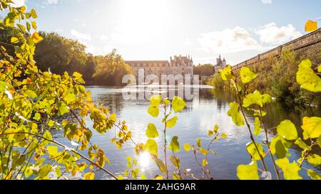 Entrance lane to Chateau de Chenonceau in autumn colors, Loire Valley. France. Stock Photo