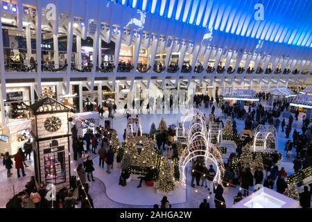 The Oculus at Westfield World Trade Center is lavishly decorated for the holiday season attracts huge crowds, New York City, USA 2019 Stock Photo