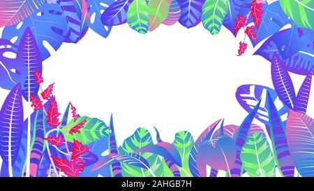 Floral background template with neon gradient tropical leaves. Vector illustration Stock Vector