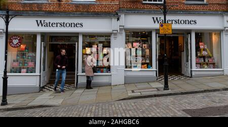 Guildford, United Kingdom - November 06 2019:   The entrance to Waterstones bookshop on High Street Stock Photo