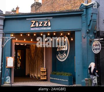 Guildford, United Kingdom - November 06 2019:   The frontage of Zizzi Restaurant on Hgh Street Stock Photo