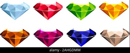 Vector illustration of various gems, precious gemstones of diamonds isolated on white background Stock Vector