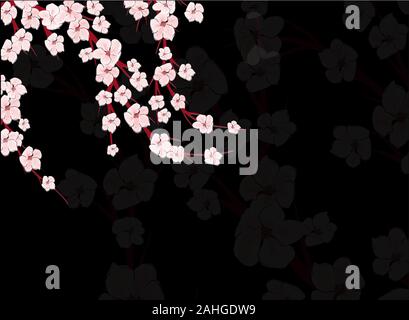 Sakura on light background. Sakura vector flower. Vector floral print. Blooming cherry blossom petals. Japanese culture. Floral design. Blooming tree Stock Vector