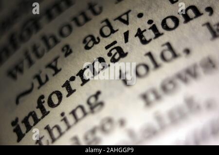 Word "information" printed on book page, close-up Stock Photo