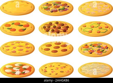 Vector illustration of various kinds of pizza with different toppings Stock Vector