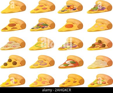 Vector illustration of various kinds of pizza with different toppings Stock Vector