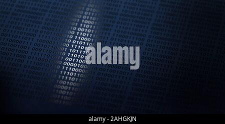 A binary code pattern of spot uv varnish print on red note paper background. Stock Photo