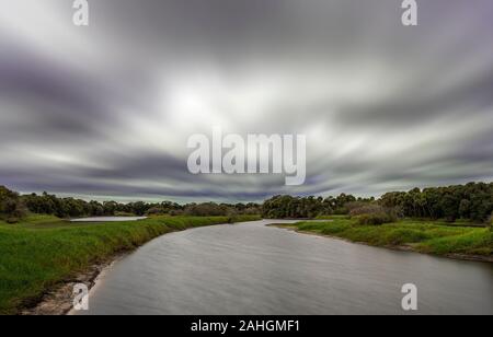 Cloudy gloomy day over Myakka River in Myakka River State Park in Sarasota Florida Stock Photo