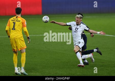 Swansea, UK. 29th Dec, 2019. Sam Surridge of Swansea city (19) in action.EFL Skybet championship match, Swansea city v Barnsley at the Liberty Stadium in Swansea, South Wales on Sunday 29th December 2019. this image may only be used for Editorial purposes. Editorial use only, license required for commercial use. No use in betting, games or a single club/league/player publications. pic by Andrew Orchard/Andrew Orchard sports photography/Alamy Live news Credit: Andrew Orchard sports photography/Alamy Live News Stock Photo