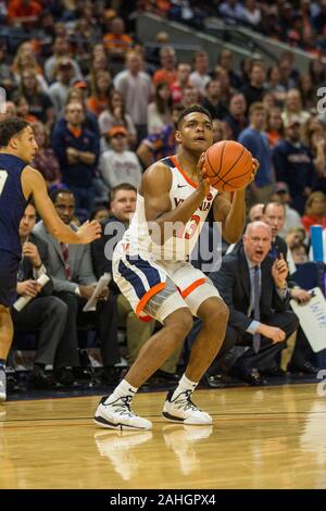 December 29, 2019: Virginia Cavaliers guard Casey Morsell (13) shoots for three during NCAA basketball action between the Navy Midshipmen and the Virginia Cavaliers at John Paul Jones Arena Charlottesville, VA. Jonathan Huff/CSM. Stock Photo