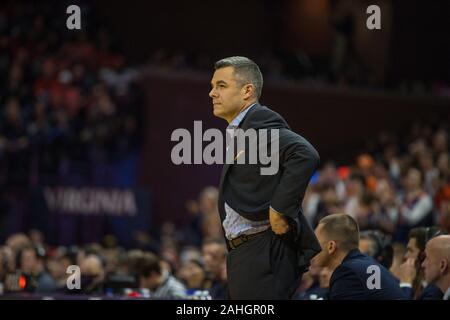 December 29, 2019: Virginia Cavaliers head coach Tony Bennett watches from the sideline during NCAA basketball action between the Navy Midshipmen and the Virginia Cavaliers at John Paul Jones Arena Charlottesville, VA. Jonathan Huff/CSM. Stock Photo