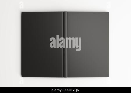 Blank black vertical open and upside down book cover on white background isolated with clipping path around cover Stock Photo