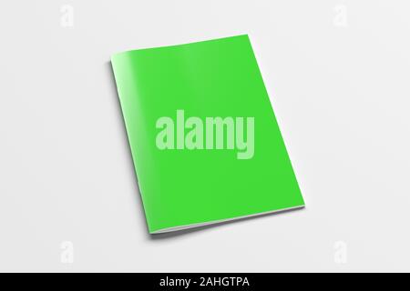 Green brochure or booklet cover mock up on white. Isolated with clipping path around brochure. Side view. 3d illustratuion Stock Photo