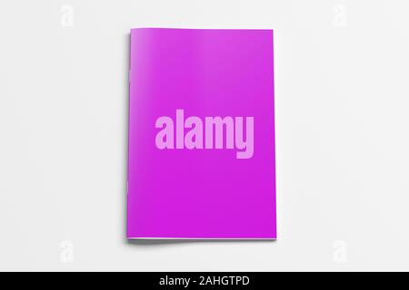 Magenta brochure or booklet cover mock up on white. Isolated with clipping path around brochure. Side view. 3d illustratuion Stock Photo