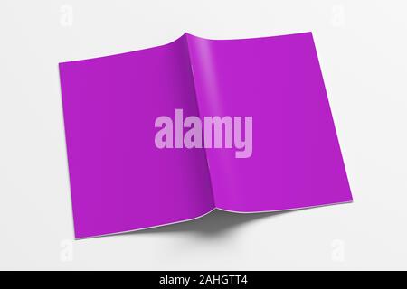 Magenta brochure or booklet cover mock up on white. Brochure is open and upside down. Isolated with clipping path around brochure. 3d illustratuion Stock Photo