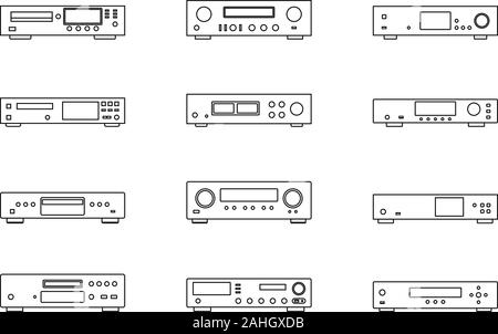 Audio equipment. CD player. Receiver. Network player. Thin line icons Stock Vector