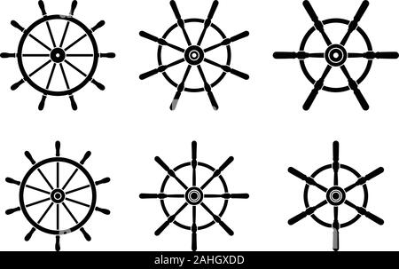 Ship steering wheel with different spokes. Silhouette vector Stock Vector