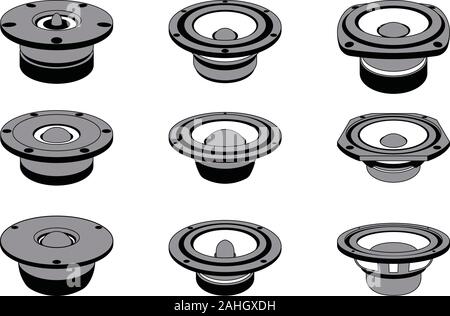 Speaker driver icons. Midrange tweeter woofer. Vector illustration Stock Vector