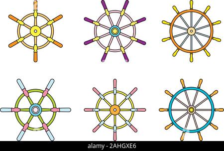 Ship steering wheel with different spokes. Vector illustration Stock Vector