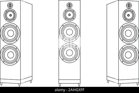Loudspeaker icons set. Floorstanding speakers. Thin line vector Stock Vector