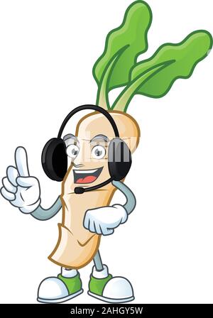 Horseradish cute cartoon character design with headphone Stock Vector