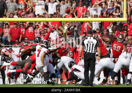 Atlanta Falcons place kicker Younghoe Koo (7) celebrates with Atlanta  Falcons long snapper Liam McCullough (48) after Koo's field goal against  the Chicago Bears during the second half of an NFL football