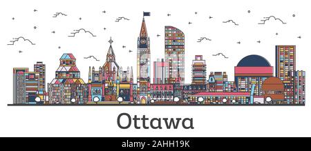 Outline Ottawa Canada City Skyline with Color Buildings Isolated on White. Vector Illustration. Ottawa Cityscape with Landmarks. Stock Vector
