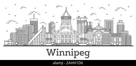 Winnipeg skyline and landmarks silhouette, black and white design ...