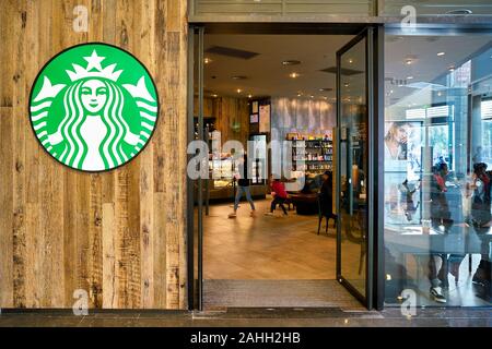SHENZHEN, CHINA - CIRCA FEBRUARY,  2019: entrance to Starbucks in Shenzhen. Stock Photo