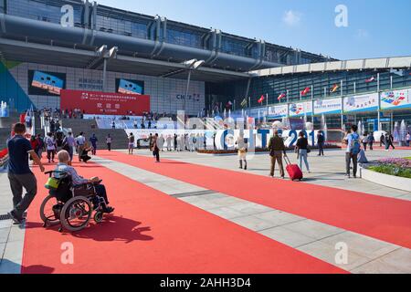 SHENZHEN, CHINA - CIRCA NOVEMBER, 2019: view of Shenzhen Convention & Exhibition Center during China Hi-Tech Fair 2019. Stock Photo