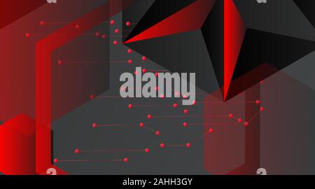 abstract vector geometric background. Dark gray vector polygonal template and red line connected dots .Vector Illustration For Wallpaper, Banner Stock Vector