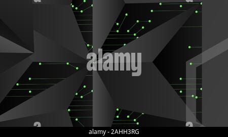 abstract vector geometric background. Dark gray vector polygonal template and green line connected dots .Vector Illustration For Wallpaper, Banner Stock Vector