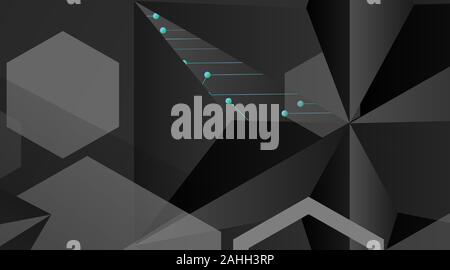 abstract vector geometric background. Dark gray vector polygonal template and blue line connected dots .Vector Illustration For Wallpaper, Banner Stock Vector