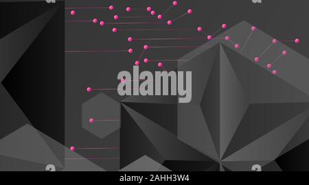 abstract vector geometric background. Dark gray vector polygonal template and pink line connected dots .Vector Illustration For Wallpaper, Banner