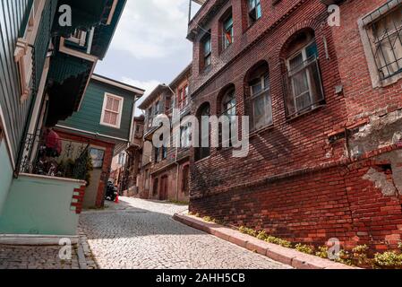 Old Houses of Old city Istanbul. Ramp Street Stock Photo